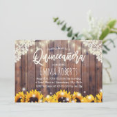 Rustikale Sonnenblumen & Streichellichter Quincean Einladung (Stehend Vorderseite)