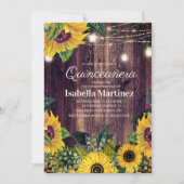 Rustikale Sonnenblumen Streichellichter Quinceañer Einladung (Vorderseite)