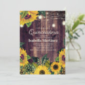 Rustikale Sonnenblumen Streichellichter Quinceañer Einladung (Stehend Vorderseite)