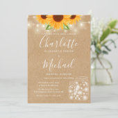 Rustikale Sonnenblumen String Light Mason Jar Wedd Einladung (Stehend Vorderseite)