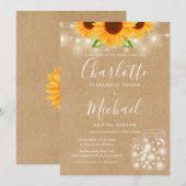 Rustikale Sonnenblumen String Light Mason Jar Wedd Einladung (Vorne/Hinten)