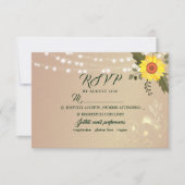 Rustikale Sonnenblumen-String-Lights Hochzeitsszen RSVP Karte (Vorderseite)