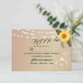 Rustikale Sonnenblumen-String-Lights Hochzeitsszen RSVP Karte (Stehend Vorderseite)