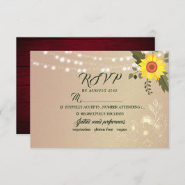 Rustikale Sonnenblumen-String-Lights Hochzeitsszen RSVP Karte