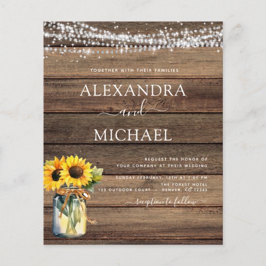 Rustikale Sonnenblumen-String Lights Jar Wedding (Vorderseite)