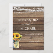 Rustikale Sonnenblumen-String Lights Jar Wedding Einladung (Vorderseite)