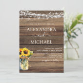 Rustikale Sonnenblumen-String Lights Jar Wedding Einladung (Stehend Vorderseite)