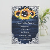 Rustikale Sonnenblumen-String Lights Lace Wood Nav Save The Date (Stehend Vorderseite)
