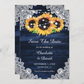 Rustikale Sonnenblumen-String Lights Lace Wood Nav Save The Date (Vorne/Hinten)