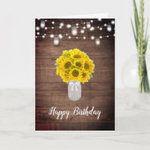 Rustikale Sonnenblumen String Lights Mason Jar Geb Karte (Vorderseite)