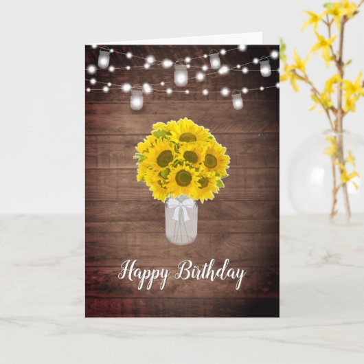 Rustikale Sonnenblumen String Lights Mason Jar Geb Karte (Gelbe Blume)