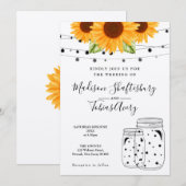 Rustikale Sonnenblumen String Lights Mason Jar Wed Einladung (Vorne/Hinten)