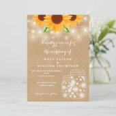 Rustikale Sonnenblumen String Lights Mason Jar Wed Einladung (Stehend Vorderseite)