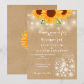 Rustikale Sonnenblumen String Lights Mason Jar Wed Einladung (Vorne/Hinten)