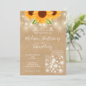 Rustikale Sonnenblumen String Lights Mason Jar Wed Einladung (Stehend Vorderseite)