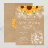 Rustikale Sonnenblumen String Lights Mason Jar Wed Einladung (Vorne/Hinten)
