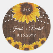 Rustikale Sonnenblumen-String-Lights Monogram-Hoch Runder Aufkleber (Vorderseite)