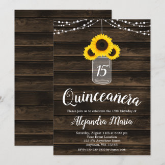 Rustikale Sonnenblumen-String-Lights Quinceanera l Einladung