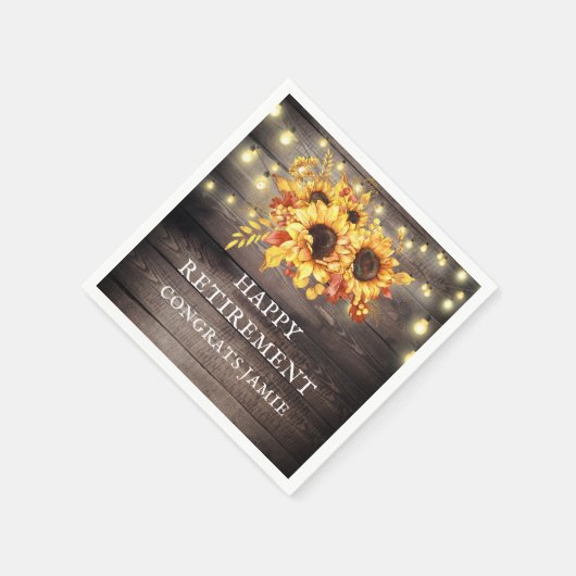 Rustikale Sonnenblumen String Lights Rentirement P Serviette (Ecke)