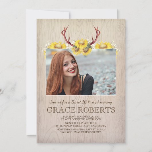 Rustikale Sonnenblumen | Sweet 16 Geburtstag Einladung (Vorderseite)