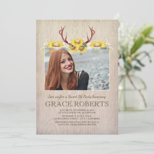 Rustikale Sonnenblumen | Sweet 16 Geburtstag Einladung (Stehend Vorderseite)