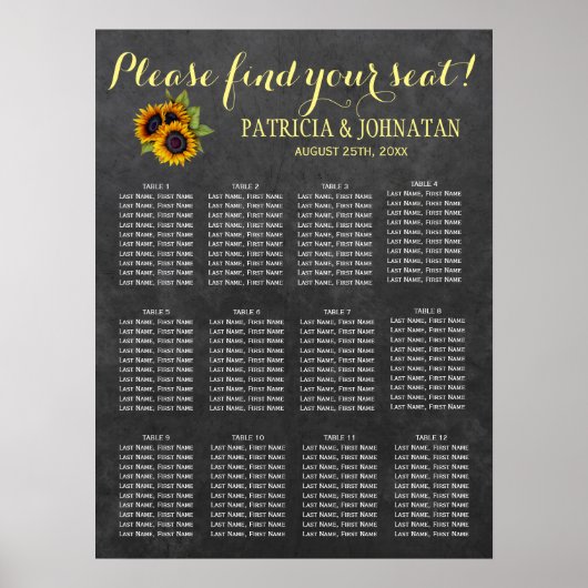 Rustikale Sonnenblumen Tafel Hochzeitskarte Poster (Vorne)