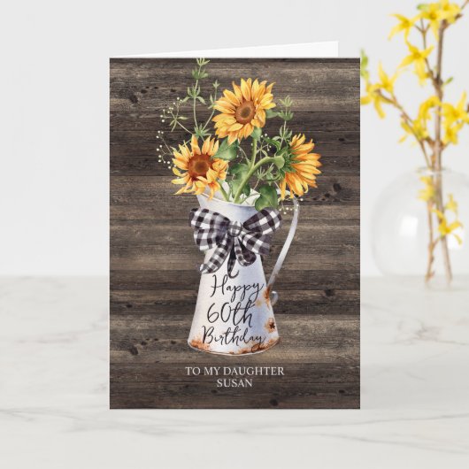 Rustikale Sonnenblumen-Tochter 60. Geburtstag Karte (Gelbe Blume)