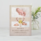 Rustikale Sonnenblumen und Antlers Wood Baby Foto  Ankündigung (Stehend Vorderseite)