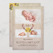 Rustikale Sonnenblumen und Antlers Wood Baby Foto  Ankündigung (Vorne/Hinten)