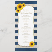 Rustikale Sonnenblumen und blaue Streifen Hochzeit Programm (Vorderseite)