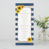 Rustikale Sonnenblumen und blaue Streifen Hochzeit Programm (Stehend Vorderseite)
