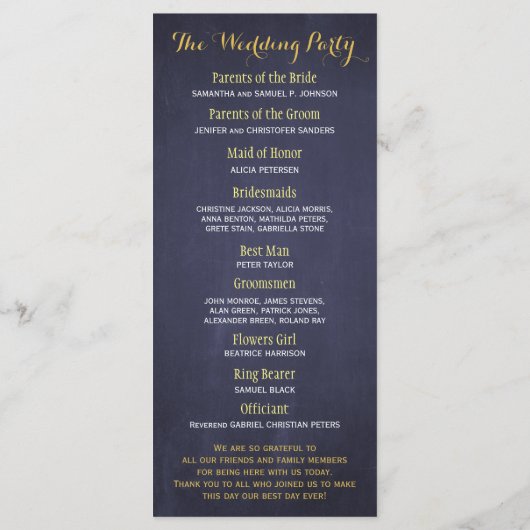 Rustikale Sonnenblumen und blaues Hochzeitsprogram Programm (Rückseite)