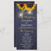 Rustikale Sonnenblumen und blaues Hochzeitsprogram Programm (Vorne/Hinten)
