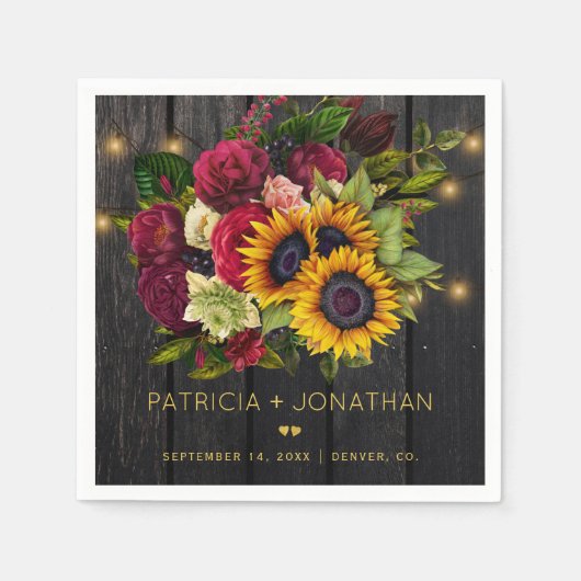 Rustikale Sonnenblumen und bordeauxfarbene Rose Ho Serviette (Vorderseite)