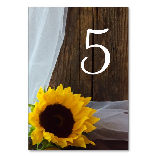 Rustikale Sonnenblumen und Braunwaldlandschaften Tischnummer (Rückseite)