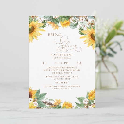 Rustikale Sonnenblumen und Brautparty aus Baumwoll Einladung (Stehend Vorderseite)