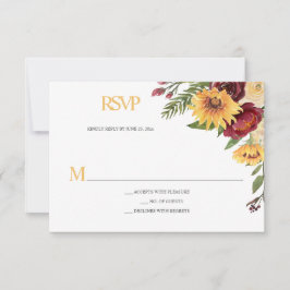 Rustikale Sonnenblumen und Burgund-Blüten RSVP Karte