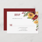 Rustikale Sonnenblumen und Burgund-Blüten RSVP Karte (Vorne/Hinten)