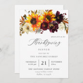 Rustikale Sonnenblumen und Burgunder Erntedank Einladung (Vorne/Hinten)