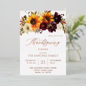 Rustikale Sonnenblumen und Burgunder Erntedank Folieneinladung (Stehend vorne)
