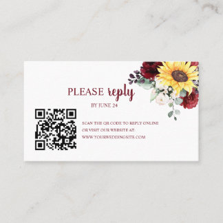 Rustikale Sonnenblumen und Burgunder Rose UAWG QR Visitenkarte