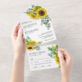 Rustikale Sonnenblumen und Eukalyptus-Branch-Hochz All In One Einladung (Abreißen)