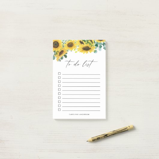 Rustikale Sonnenblumen und Eukalyptus Personalisie Post-it Klebezettel (Auf Schreibtisch)