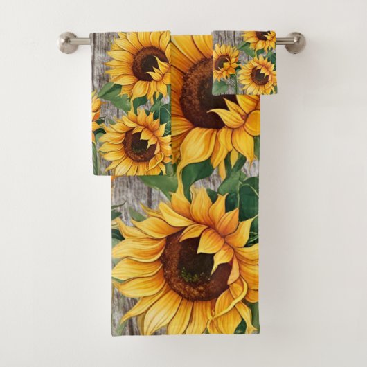 Rustikale Sonnenblumen und gewittertes graues Barn Badhandtuch Set (Insitu)