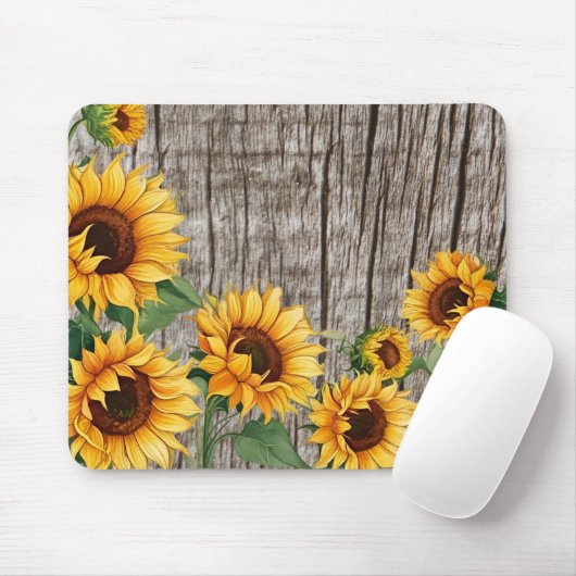 Rustikale Sonnenblumen und gewittertes graues Barn Mousepad (Mit Mouse)