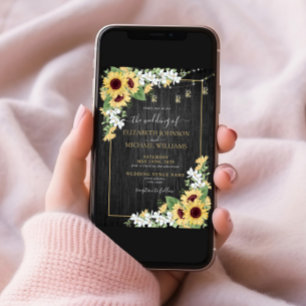 Rustikale Sonnenblumen und graues Blumenholz Foto  Einladung