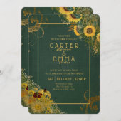 Rustikale Sonnenblumen und Hochzeiten in einem grü Einladung (Vorne/Hinten)