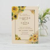 Rustikale Sonnenblumen und Hochzeitsfeiern in Beig Einladung (Stehend Vorderseite)