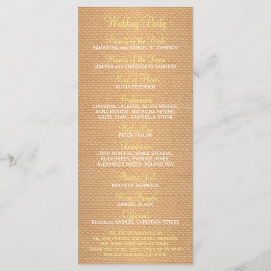 Rustikale Sonnenblumen und Hochzeitsprogramm Programm (Rückseite)