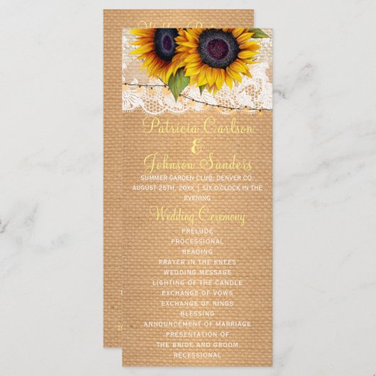 Rustikale Sonnenblumen und Hochzeitsprogramm Programm (Vorne/Hinten)